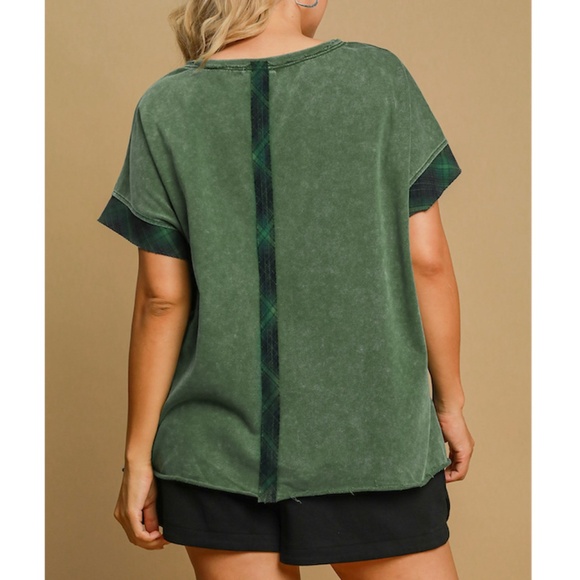 "The Emma" Umgee Mineral Wash Peace Sign Plaid Top - Picture 3 of 3